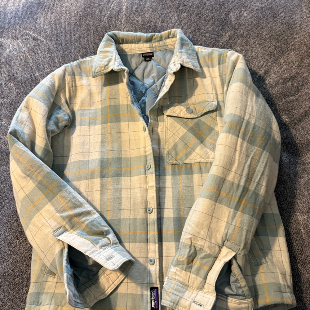 Patagonia Light Blue and Cream Checkered Shirt